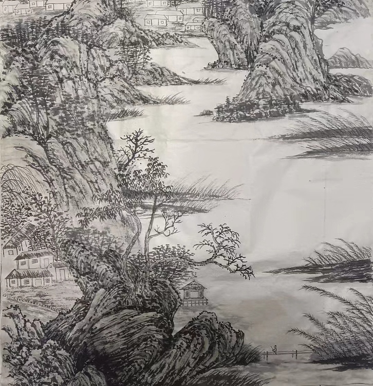 云海松涛 仿古国画 草堂观云图
