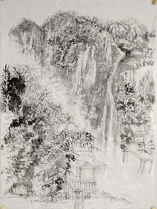 雪晴 观瀑图
