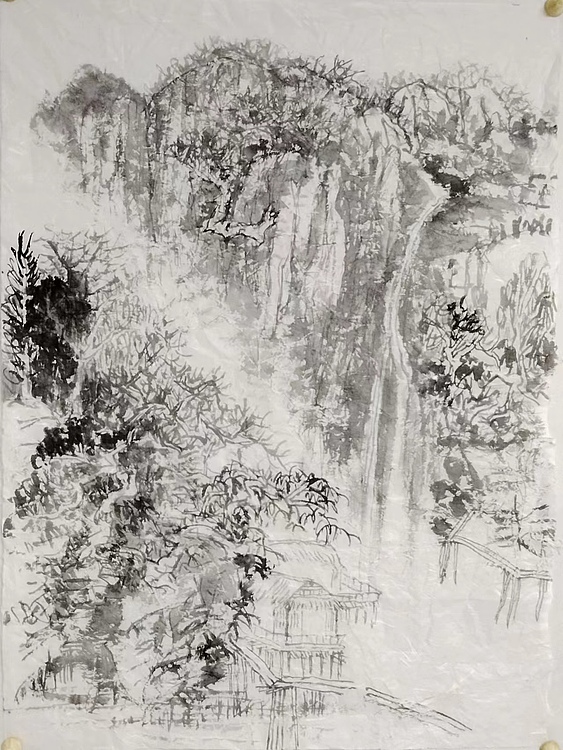 雪晴 观瀑图