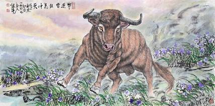 海南美协理事工笔画学会理事 左进伟《牛运当头气冲天》
