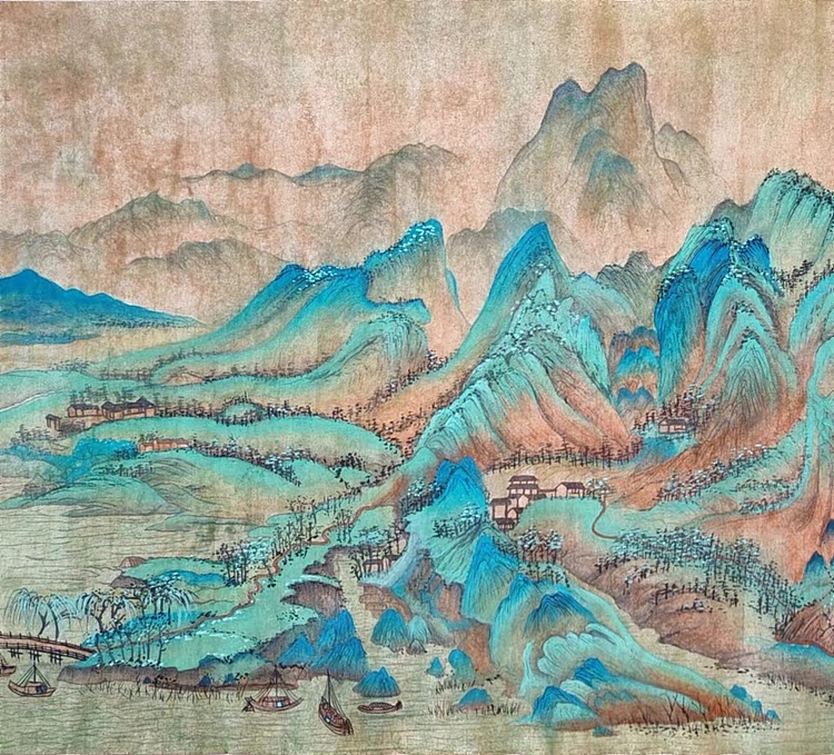 云海松涛 仿古国画 千里江山图（局部）