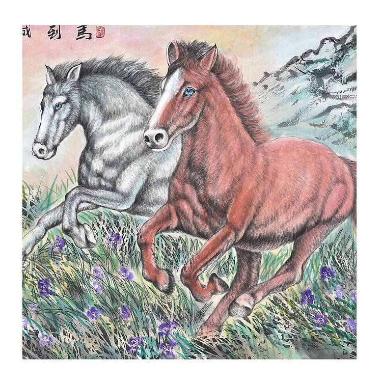 中美协会员海南美协理事工笔画学会理事 左进伟《马到成功》