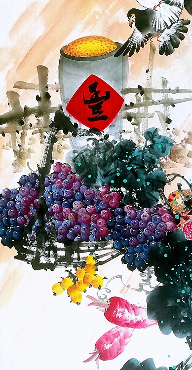 高晓林 （4591）大尺幅中堂玄关画，国家一级美术师，江苏省美协会员