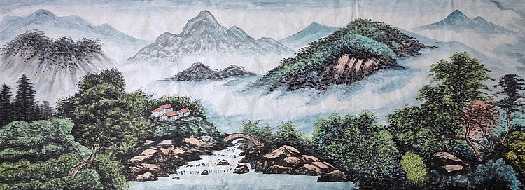 云海松涛 大型横幅山水画