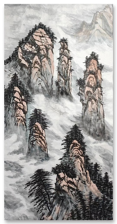 云海松涛 山水画四连幅