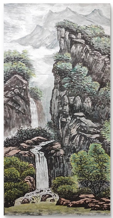 云海松涛 山水画四连幅