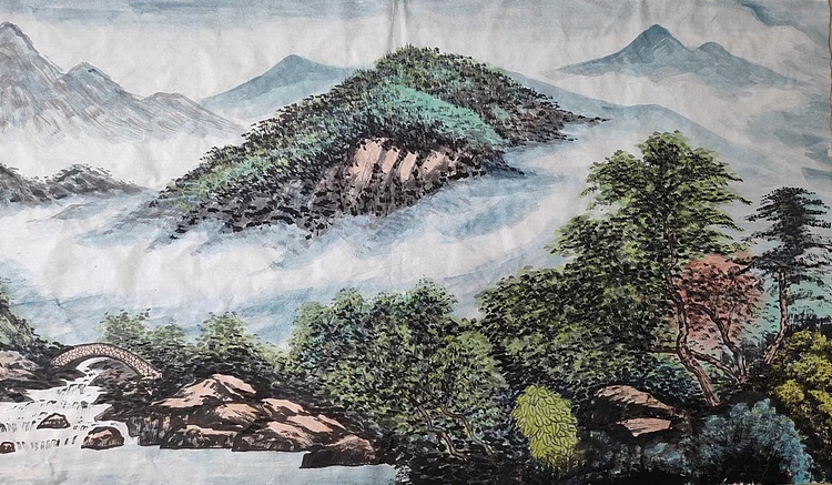 云海松涛 大型横幅山水画