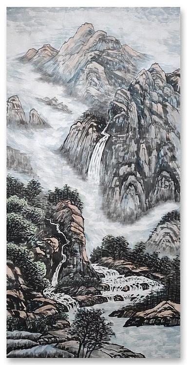 云海松涛 山水画四连幅