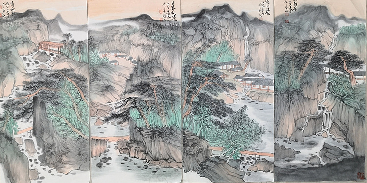 青年艺术家  刘伶伶 四条屏山水