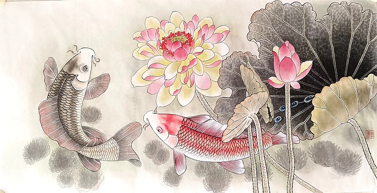 砚沐 清流戏水湖北美术学院艺术硕士李林国画作品