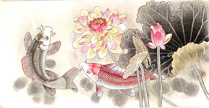 砚沐 清流戏水湖北美术学院艺术硕士李林国画作品