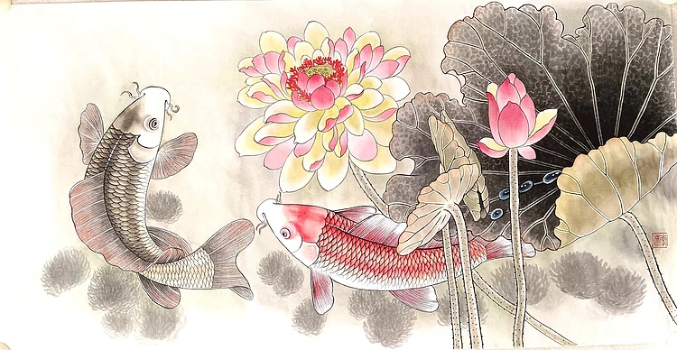 砚沐 清流戏水湖北美术学院艺术硕士李林国画作品