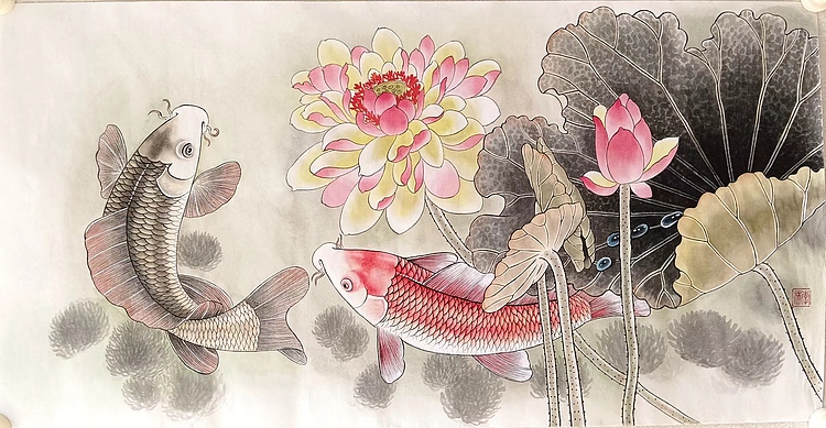 砚沐 清流戏水湖北美术学院艺术硕士李林国画作品