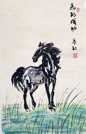 职业书画家 孟红 仿古宣纸《马到成功》