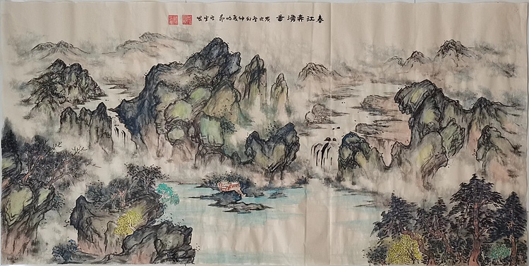 胡强 中华海峡国画研究会常务理事 特聘职业书画家 空靈 春江奔湧图