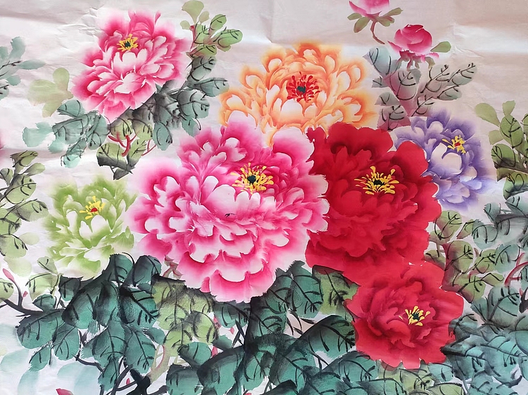 当代著名书画家 王爱荷 国画牡丹：富贵花开福满堂