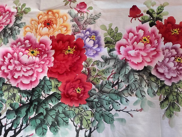 当代著名书画家 王爱荷 国画牡丹：富贵花开福满堂