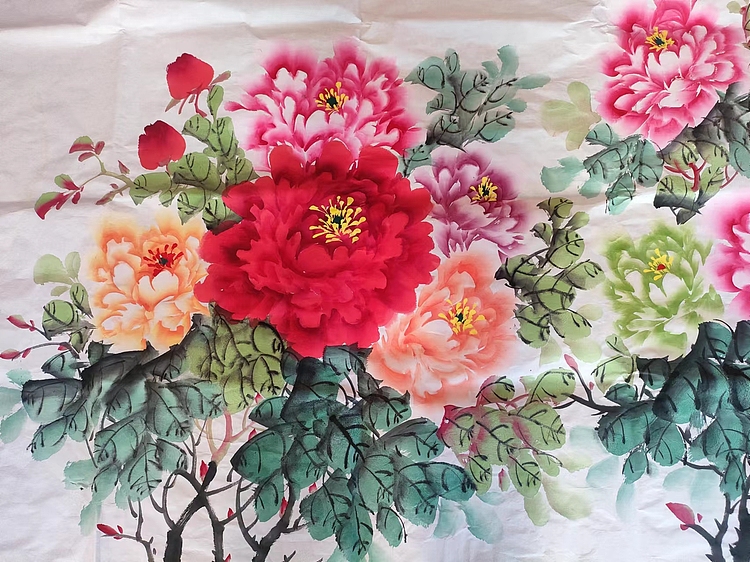 当代著名书画家 王爱荷 国画牡丹：富贵花开福满堂