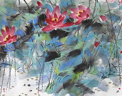 职业画家 曾江《荷韵》花鸟 85 67