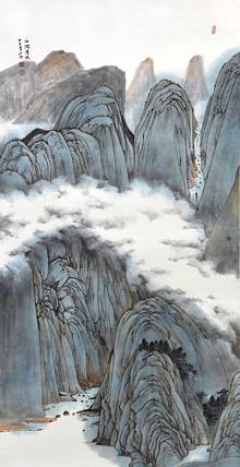 职业画家 曾江《山涧清流》山水 136 67