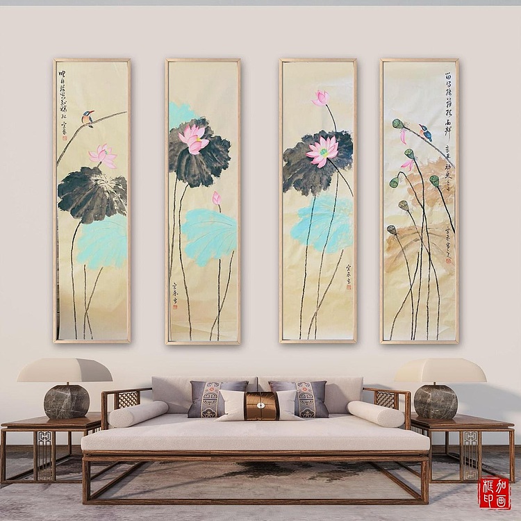 宫平 荷花四条屏