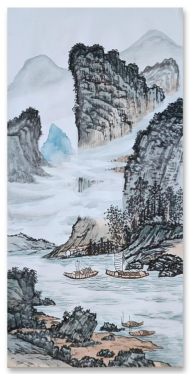云海松涛 袁松年山水画四连幅
