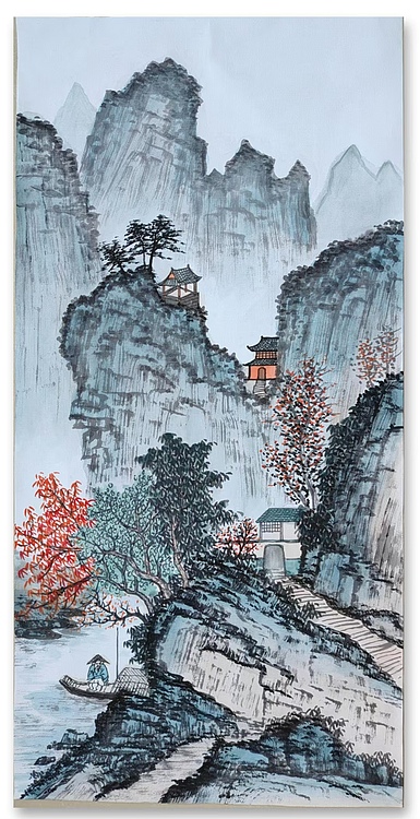 云海松涛 袁松年山水画四连幅
