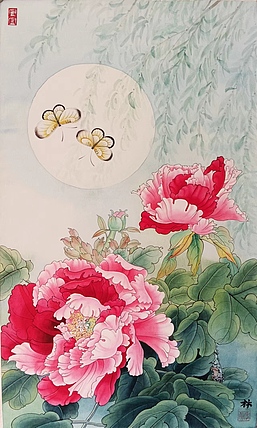 砚沐 留恋花间舞湖北美术学院艺术硕士李林国画作品