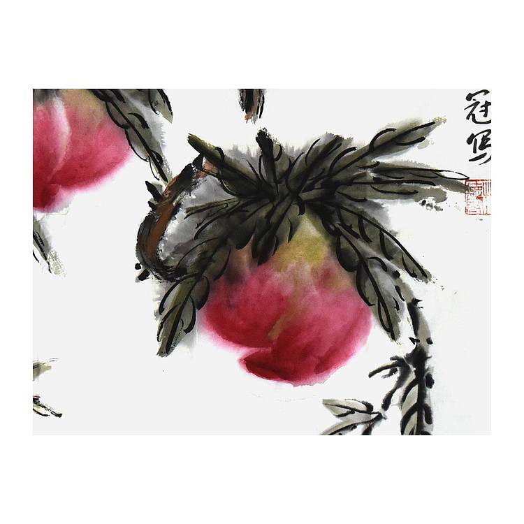 中美协会员 林德冠《福寿图》花鸟 69 70