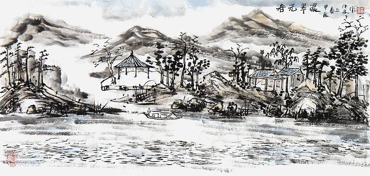 王仲良《春光翠浓》山水 69 33