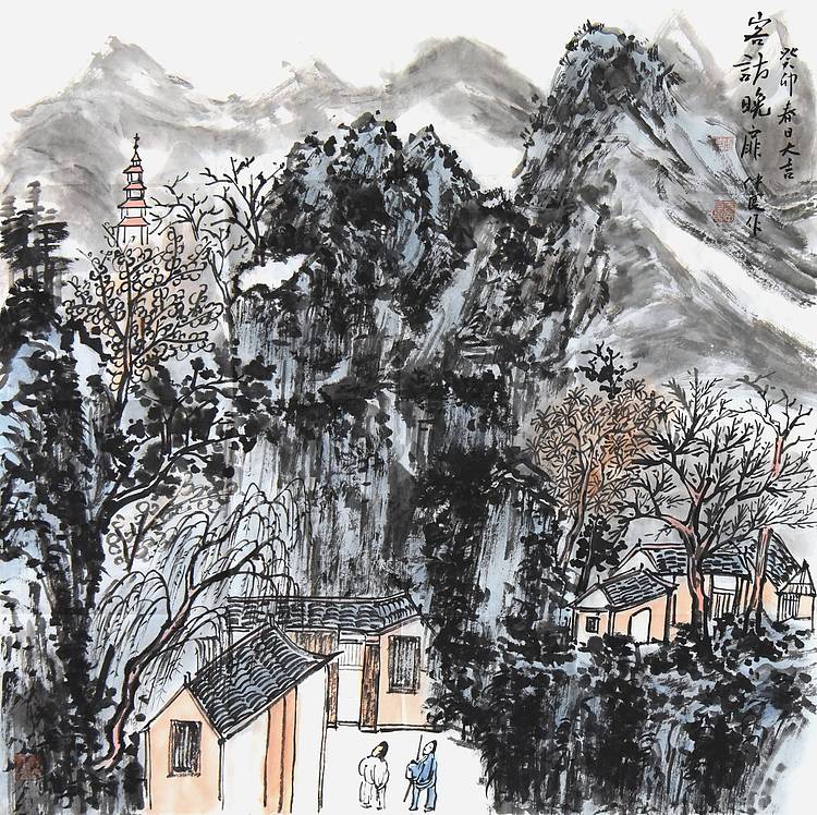 王仲良《客访晚扉》山水 69 68