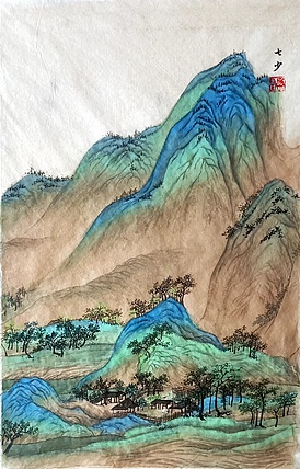 青年书画家 七汐 千里江山图小品