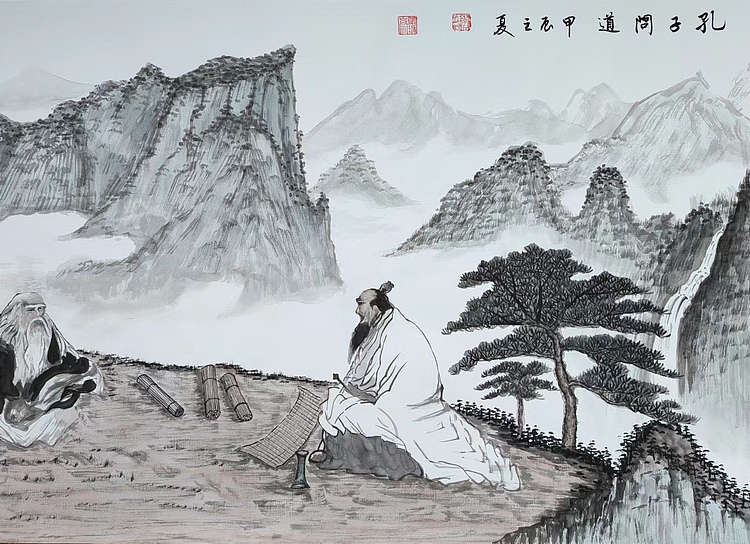 云海松涛 齐鲁文化国画  孔子问道