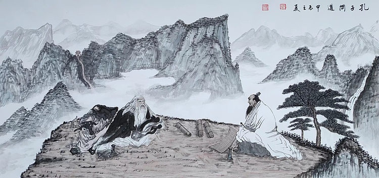 云海松涛 齐鲁文化国画  孔子问道