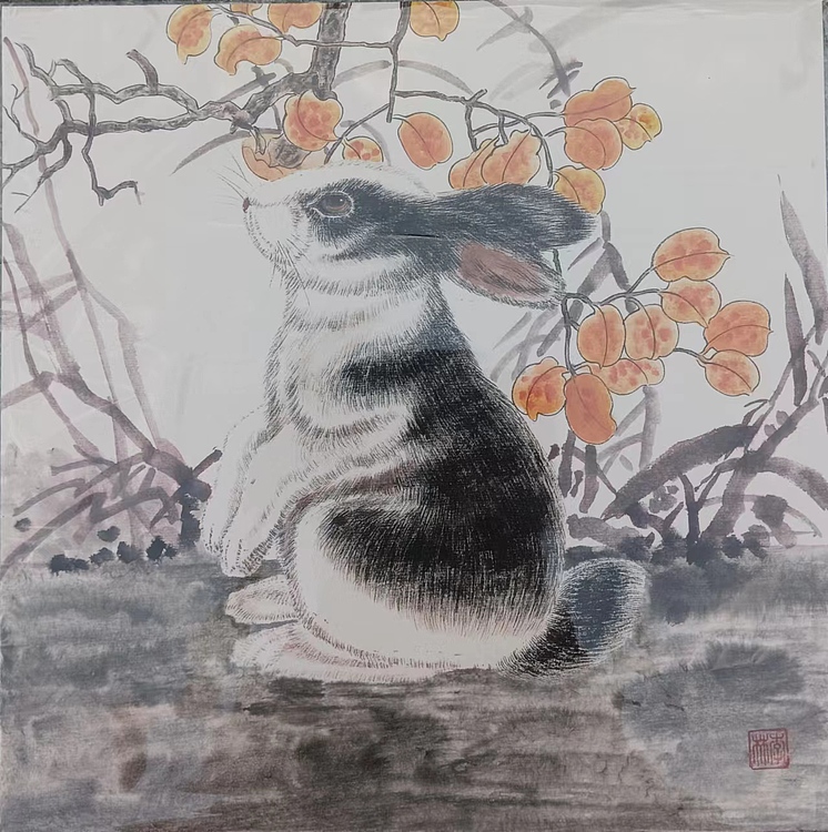 砚沐 国画兔兔湖北美术学院艺术硕士李林国画作品