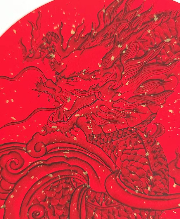王新 祥龙（带实木框，红木色）