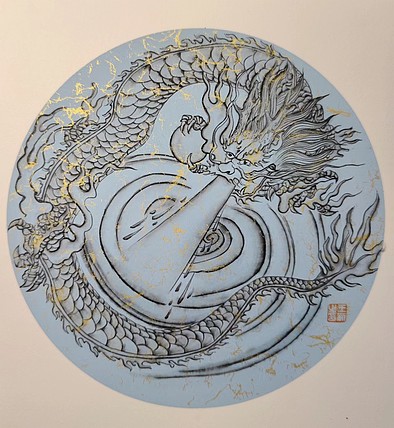 王新 祥龙（带实木框，原木色）