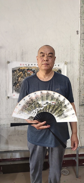 （带合影）中国美协会员 林厚成 精品折扇