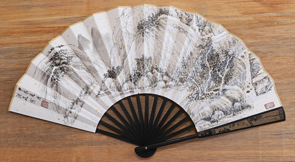 （带合影）中国美术家协会会员 洪森 精品折扇