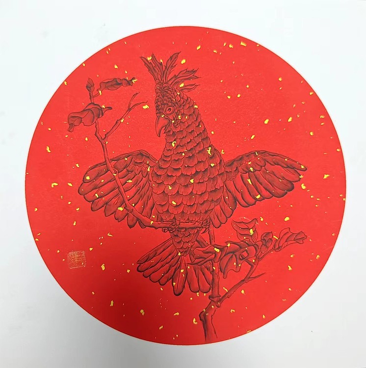 王新 鹦鹉（带实木框，白色）