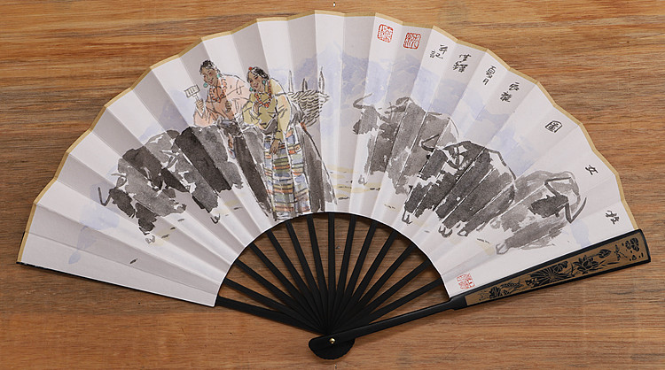 （带合影）中国美术家协会会员 沈世铎 精品折扇