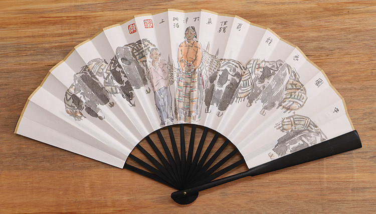 （带合影）中国美术家协会会员 沈世铎 精品折扇