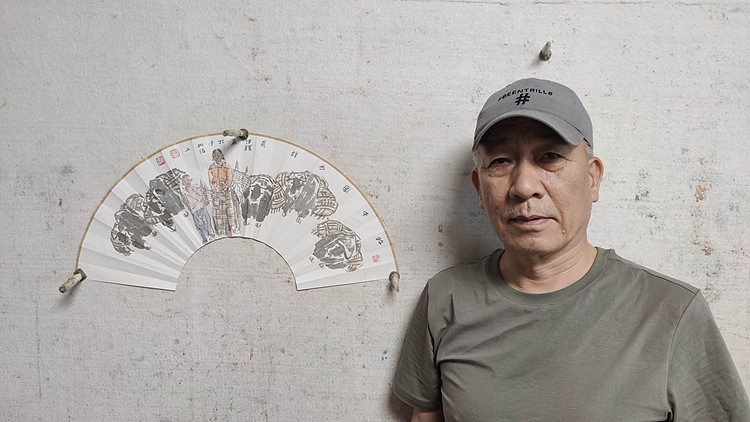 （带合影）中国美术家协会会员 沈世铎 精品折扇