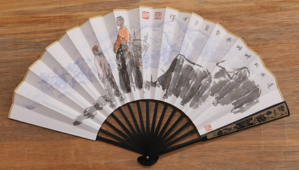 （带合影）中国美术家协会会员 沈世铎 精品折扇
