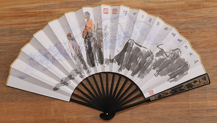 （带合影）中国美术家协会会员 沈世铎 精品折扇