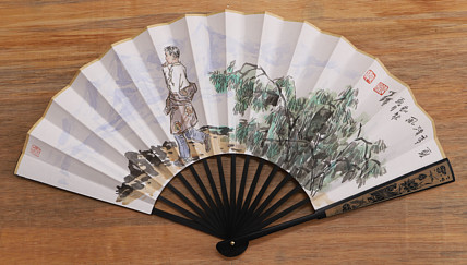 （带合影）中国美术家协会会员 沈世铎 精品折扇
