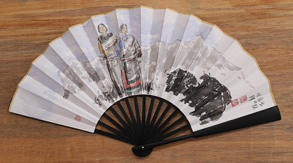 （带合影）中国美术家协会会员 沈世铎 精品折扇