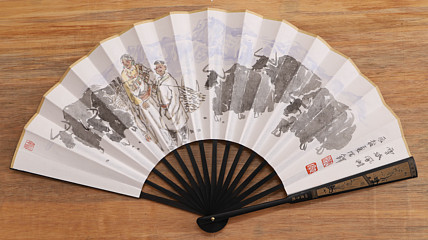 （带合影）中国美术家协会会员 沈世铎 精品折扇