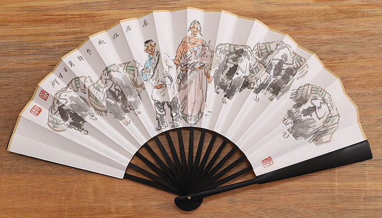 （带合影）中国美术家协会会员 沈世铎 精品折扇