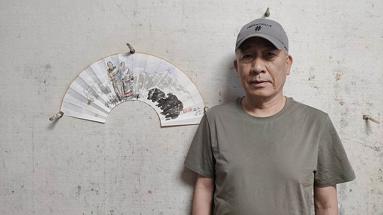 （带合影）中国美术家协会会员 沈世铎 精品折扇